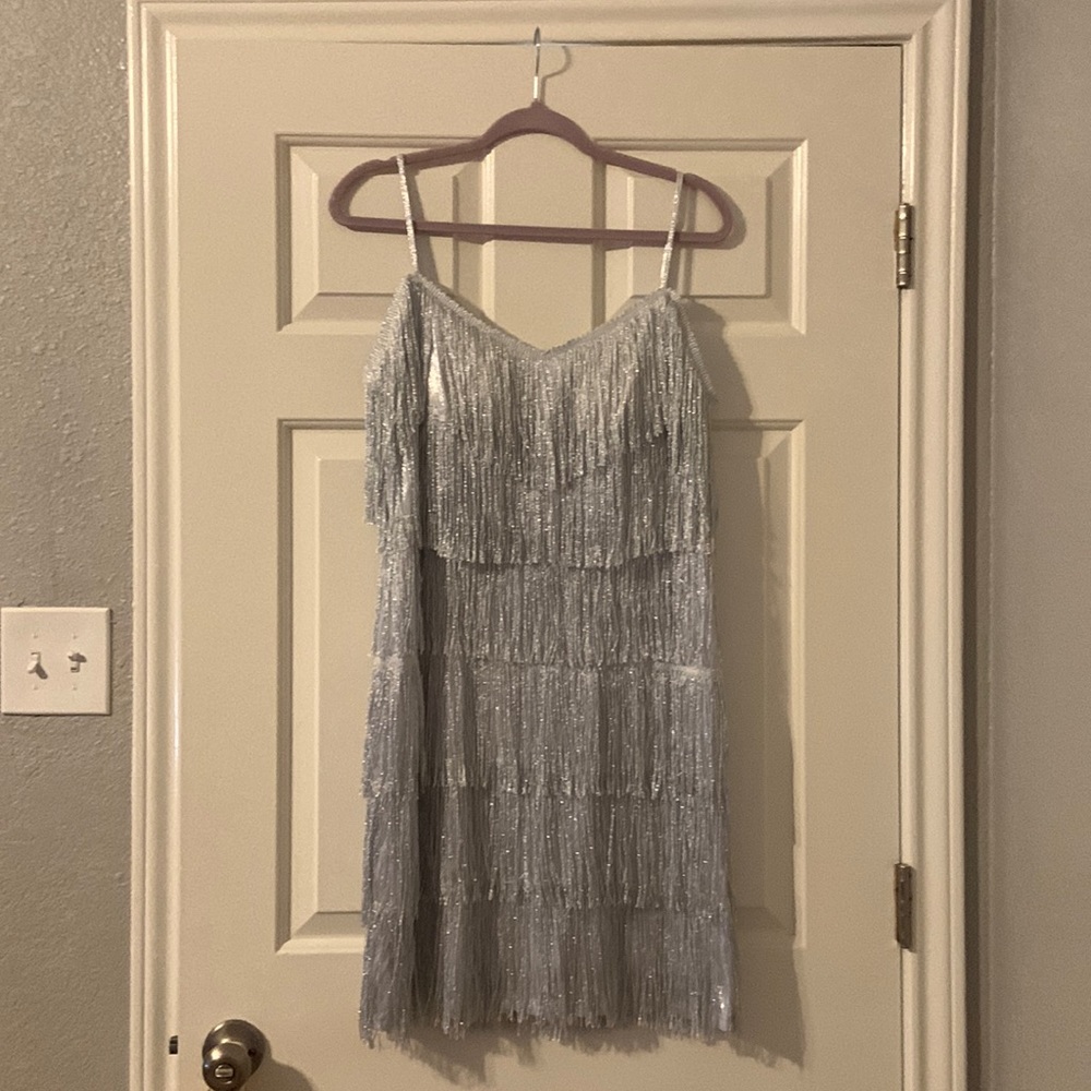 Tiered Fringe Overlay Bodycon Dress